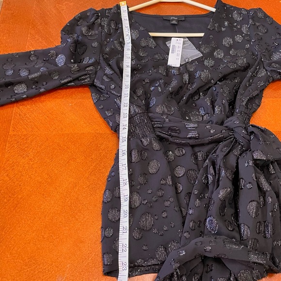 J.Crew Black Tie-Waist Metallic Dot Jacquard Long Sleeve Top NWT - Picture 7 of 12